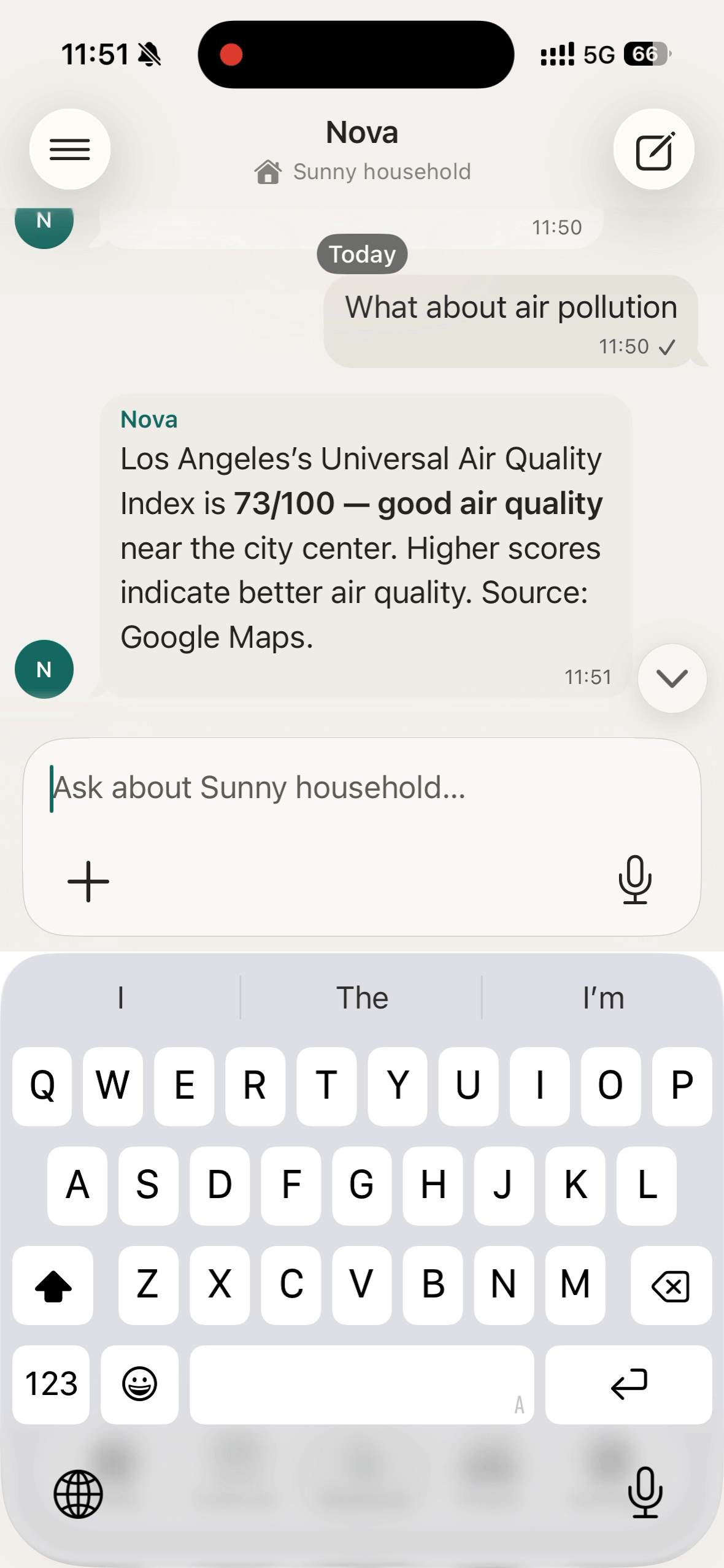 WeekCue app example: outside today
