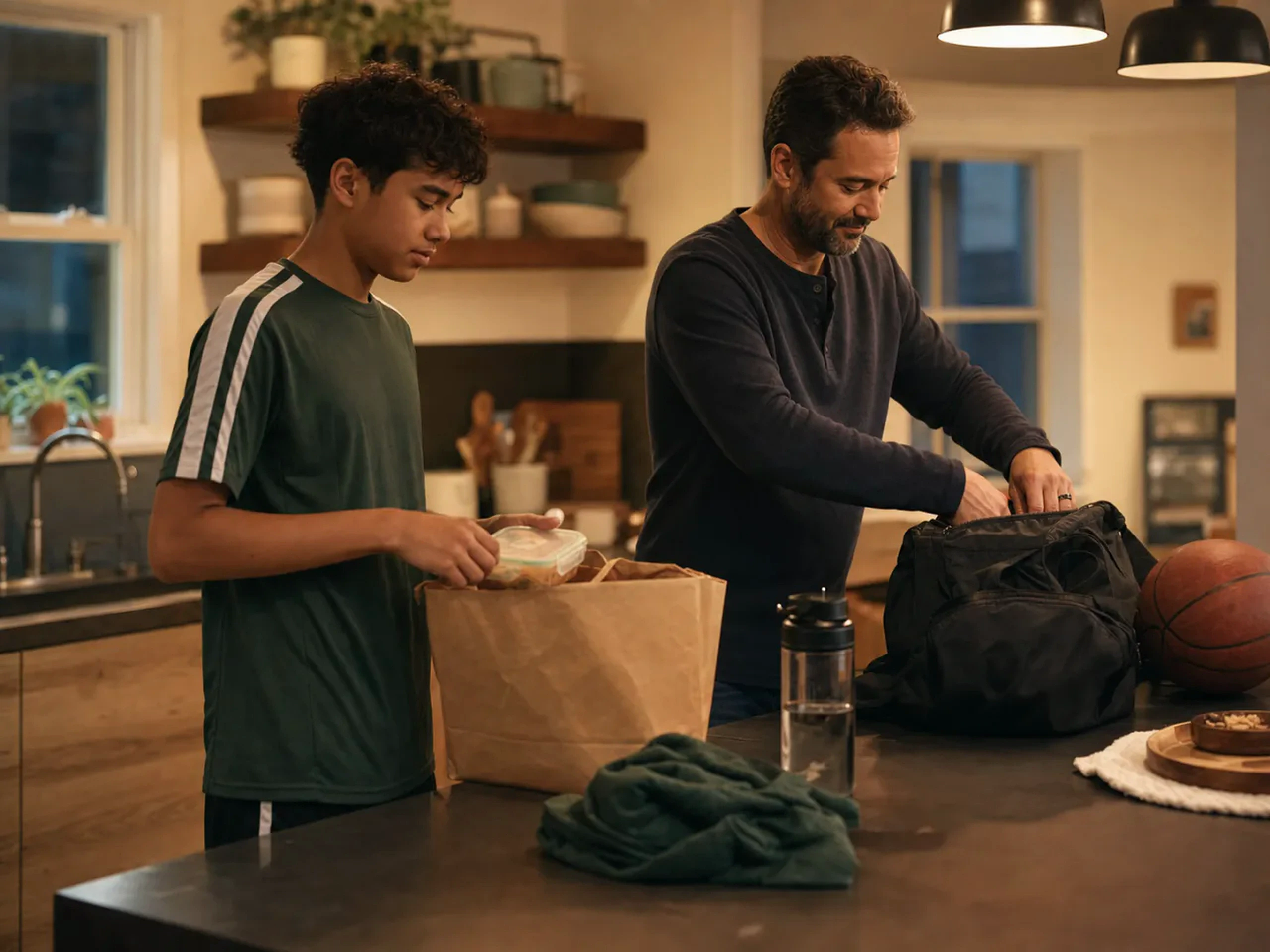 A parent preparing the evening plan while the family week changes